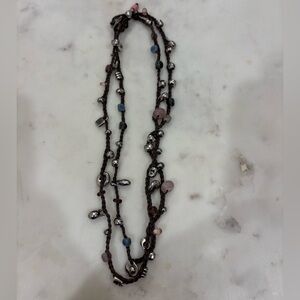 Uno De 50 Long Layer Brown and Pink Tone Necklace